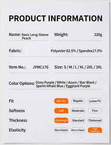 Detailed product specifications for slim fit high elasticity yoga long sleeve sports shirt