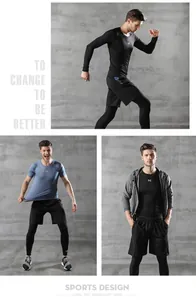 Collage showing men's 5-piece athletic compression set for running and training