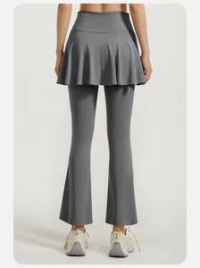 Back view of high-waisted flared yoga skirt leggings in charcoal grey