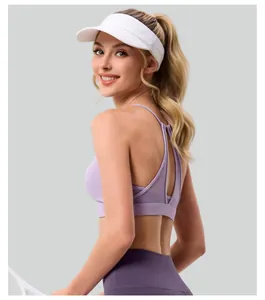 Detailansicht des lila Sport-BHs mit Mesh-Ausschnitten und elegantem Rückendesign