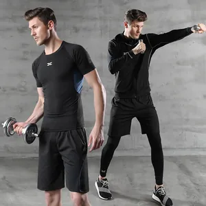 Schwarzes Sportbekleidungsset für Herren, ideal für Laufen und Fitness im Fitnessstudio