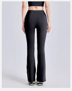Back view of high-waisted black yoga flare pants for fitness and running