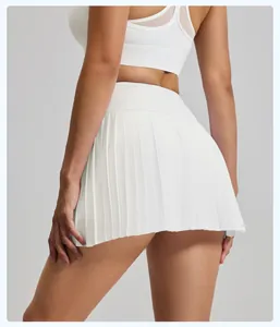 Close-up of white pleated sports skort back view for tennis and fitness training