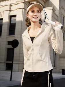 Damen Slim Fit Kapuzen Yoga Jacke Winddicht Verdicktes Fleece Activewear Lauf Zip Up Top Für Herbst Winter Sport