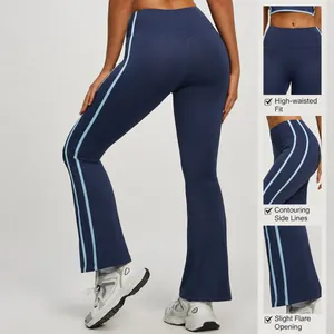 High-waisted flared yoga pants with side stripes for women's fitness and gym workout