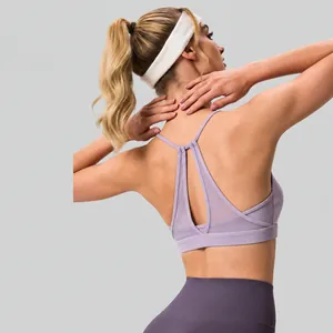 Damen Netz Ausschnitt Sport-BH Sexy Rückenfrei Yoga Crop Top Für Laufen Fitness Fitnessstudio Pilates Atmungsaktiv Nylon Tank Top