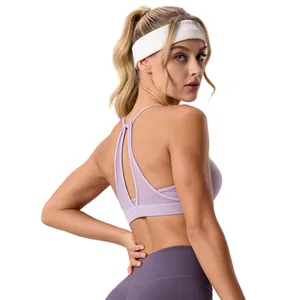 Atmungsaktiver lila Sport-BH mit Mesh-Rücken für Damen Yoga Fitness und Laufen