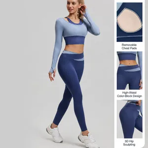 Ensemble de yoga deux pièces avec haut à manches longues et legging taille haute