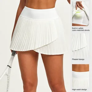 Women's High Waist Pleated Tennis Skirt With Slit Hidden Pocket Slim Fit Sport Skort For Running Gym Fitness Training