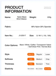 Ficha técnica detallada del producto para la camiseta deportiva de yoga slim fit para mujer