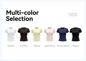Visualización de múltiples colores para camisetas de yoga deportivas de manga corta.
