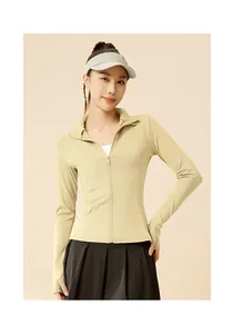Veste de sport de yoga respirante pour femme avec fermeture éclair et passe-pouces confort