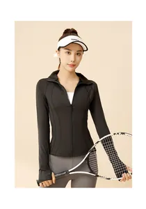 Veste de yoga noire respirante pour femmes, coupe ajustée sport et fitness