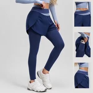 Leggings yoga a vita alta da donna con tasca laterale e design a doppio strato.