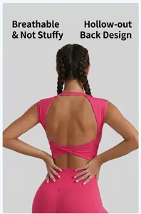 Detailed back view of a fuchsia sports bra featuring a hollow-out twist design detail
