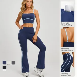 Hoog-elastische yogaset met camisole top en uitlopende legging met hoge taille voor dames