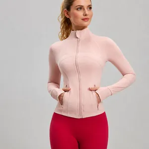 Women's Full Zip Yoga Jacket Patchwork Slim Fit Nylon Spandex Sportswear Top With Thumbholes Pockets Running Jacket