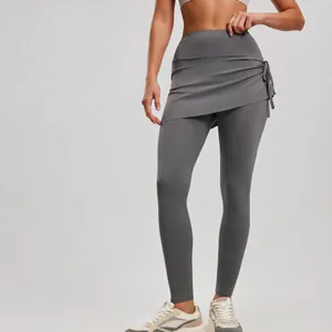 Pantaloni da Yoga a Gonna a Vita Alta da Donna Finto Due Pezzi Leggings Increspati Con Coulisse Pantaloni Sportivi da Fitness Snellenti in Poliestere Spandex