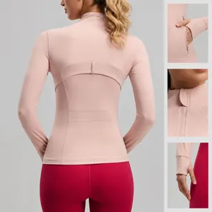 High-stretch nude-feel yoga jacket with thumbholes and zip pockets for running