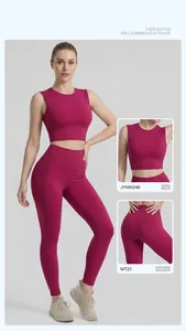 Detailed view of pink workout set showing the cropped top and high waist leggings