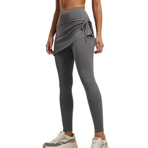 Leggings con gonna da yoga 2 in 1 a vita alta con coulisse arricciata grigio scuro