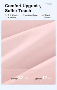 Close-up macro shot of soft pink yoga pants fabric showing 82.5% polyester material texture