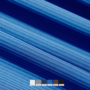 Close-up of high-quality blue ribbed TUTU fabric used in slim fit long sleeve yoga jackets