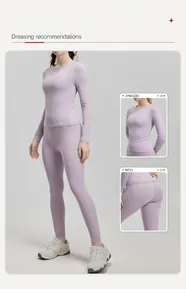 Lavender slim fit long sleeve yoga top and leggings set for professional fitness workouts.