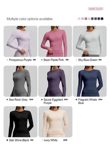 High-quality round neck slim fit long sleeve yoga shirt shown in eight vibrant colors.