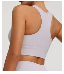 Back view detail of high-impact racerback sports bra in lavender for gym and yoga