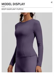 Slim fit long sleeve yoga top in eggplant purple for fitness and running sessions