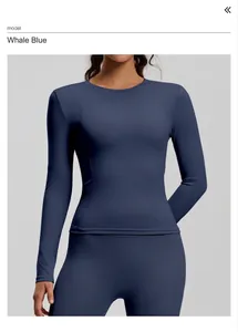 Slim fit long sleeve navy blue yoga top for women fitness gym and running workout