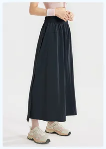 Loose A-line sports skirt pants featuring a comfortable high elastic waist design