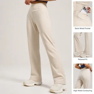 High-waist loose straight yoga pants with back pocket and butt-lifting design.