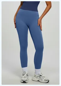Leggings da yoga blu a vita alta con effetto seconda pelle e design senza cuciture