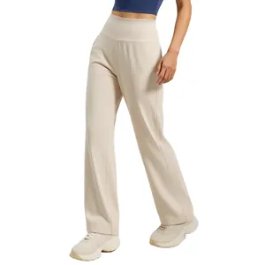 High-waisted wide-leg yoga pants with back pocket, comfortable peach-lift lounge trousers