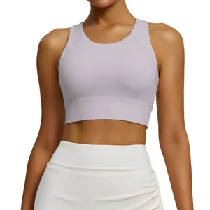 Lavender high-impact racerback sports bra for yoga, running, and fitness workouts