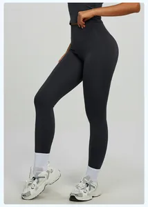 Leggings yoga a vita alta effetto nudo in grigio scuro, senza cuciture per fitness e sportivo