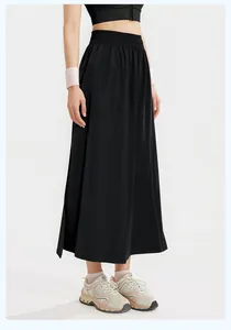 Full view of loose black Yamamoto-style A-line culottes with elastic waist