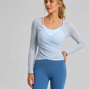 Women Mesh Breathable Yoga Top Long Sleeve Mesh Shrug With Camisole Set Quick Dry Slim Fit Activewear For Workout Running