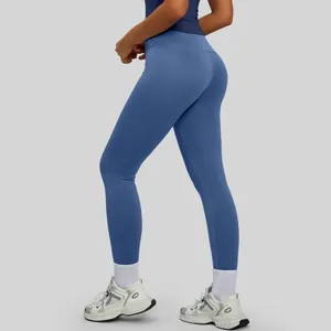 Leggings blu a vita alta con tasca posteriore per yoga e fitness professionale