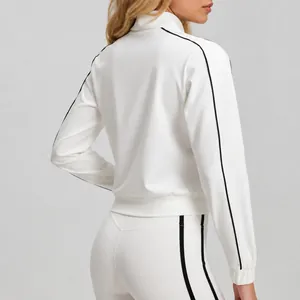 Loose fit women's white color block sporty jacket for running and fitness training