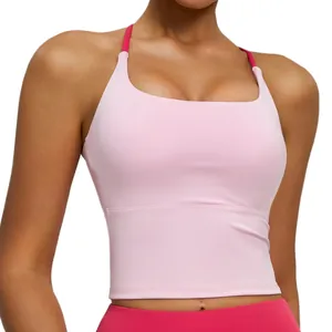 Canotta sportiva rosa ad alta elasticità con imbottiture fisse per allenamenti in palestra