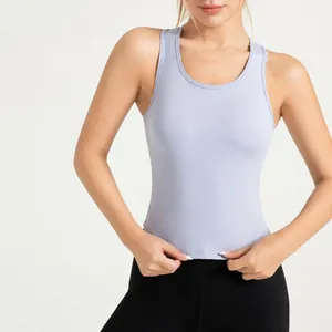 Débardeur de Sport Intégré Haute Élasticité pour Femmes Avec Coussinets de Poitrine Fixes Haut de Gilet de Yoga de Fitness Serré Respirant pour Entraînement Gym Course