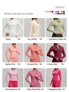 Detailed view of women's slim-fit yoga jackets available in multiple vibrant color options
