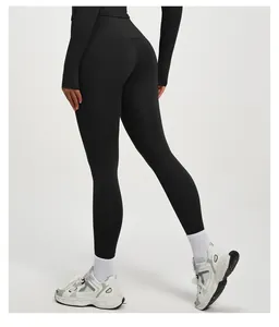 Vue arrière de leggings de yoga sans couture noirs à taille haute pour fitness et course