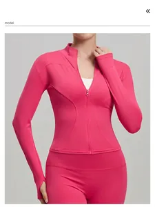 Slim-fit pink yoga jacket with stand collar and zipper detail for sports
