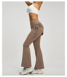 Side drawstring flared yoga pants with high waist and push-up effect for fitness training