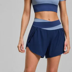 Women High Waist Color Block Yoga Shorts Naked Feeling Thin Fitness Athletic Gym Booty Shorts Summer Sport Bottoms