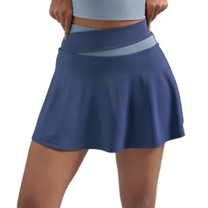 Gonna pantalone da tennis yoga blu con vita incrociata e pantaloncini integrati gym